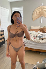 Tie Front Balconette Underwire Bikini Set - Coffee