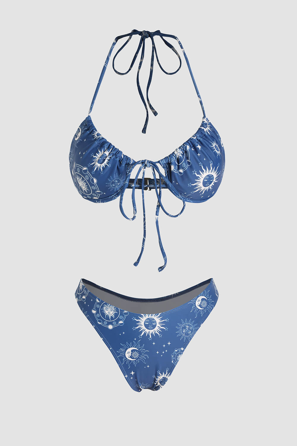 Star & Moon Tie Front Halter Underwire High-Cut Bikini Set