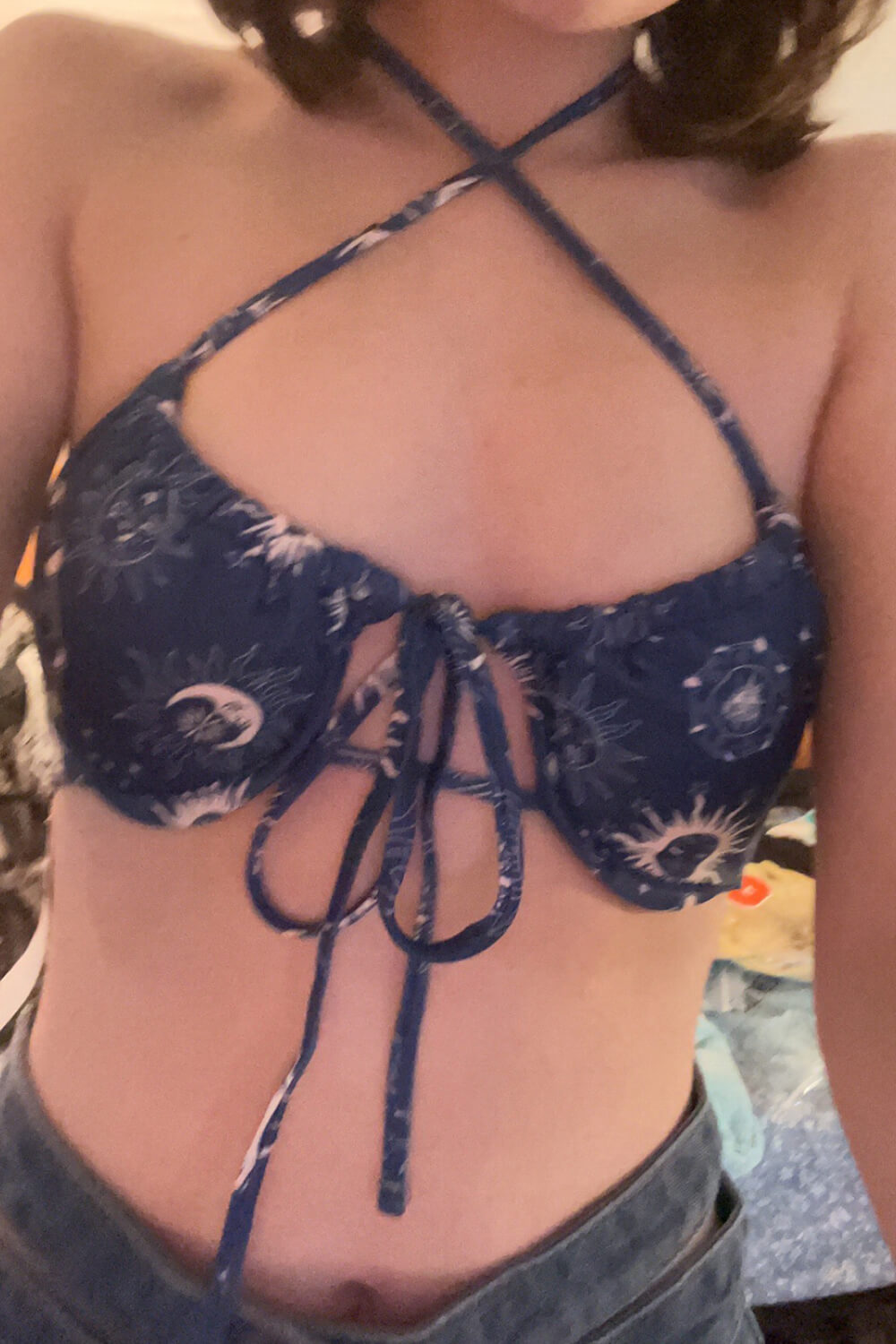 Star & Moon Tie Front Halter Underwire High-Cut Bikini Set