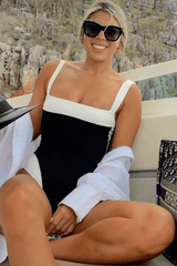 Color Block Square Neck One Piece Swimsuit