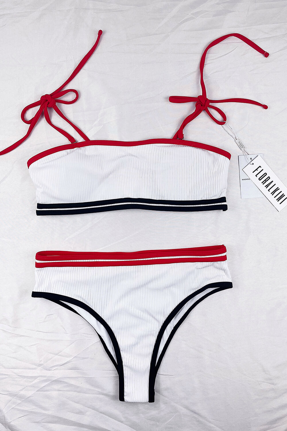 Red Black Striped High Waisted Ribbed Bikini Bottom