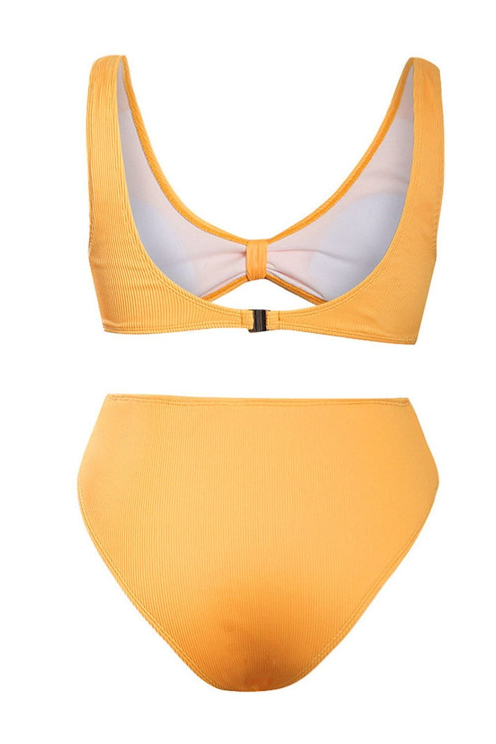 Orange Ribbed Tie Front Bikini Top